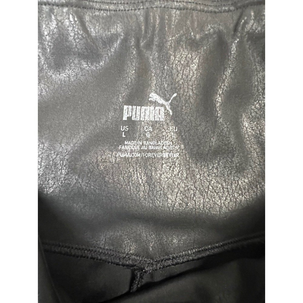 Puma Womens Black Faux Leather Crackle High Waist Leggings Iridescent Logo L - Picture 2 of 6